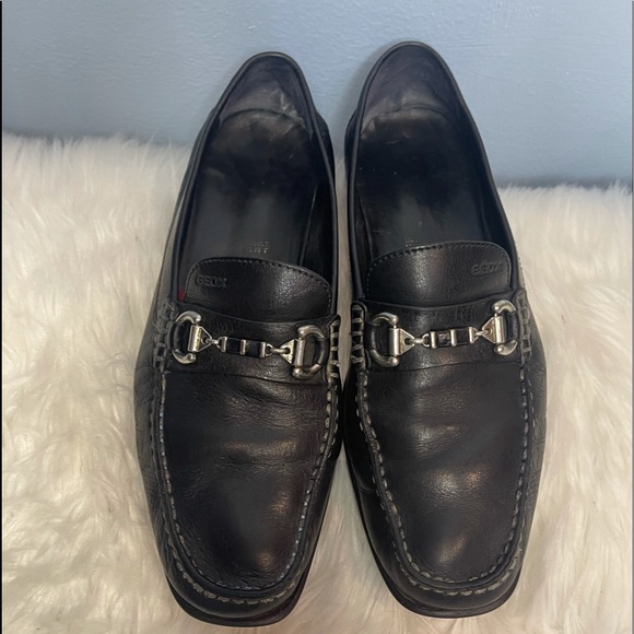 Geox Mens Leather Horsebit Top Stitched Slip On Loafers Black Size 42 US SZ 9 - Picture 1 of 8